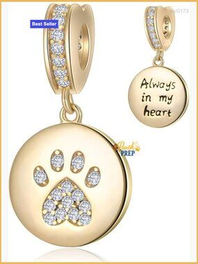 Sterling Silver Dog Paw Charm with CZ Stones for Bracelet or Necklace